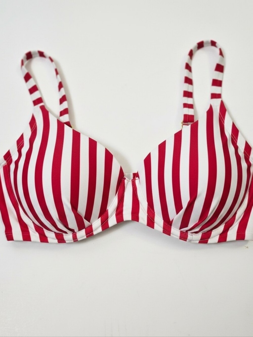Red White Striped Bikini Top 36DD Nautical Padded Swimwear 4th of July Beachy